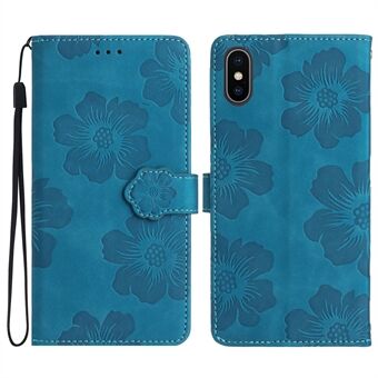 For iPhone XS Max 6,5 tommers blomsteravtrykk Dropsikkert skall PU-skinn Lommebok Flip Stand Cover