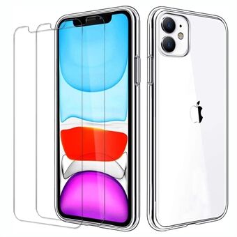 For iPhone 11 6,1 tommer TPU telefondeksel + skjermbeskytter i herdet glass