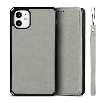 Litchi Skin Genuine Leather Coated TPU Stand Case for iPhone 11 6.1-inch