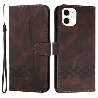 Stand PU Leather + TPU Imprinting Rhombus Lines Lommebokstativ Skinn Anti-slipp telefonveske for iPhone 11 6,1 tommer