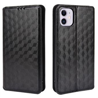 3D Rhombus Imprinting Leather Cover Autoabsorbert Mobiltelefon Full-Protection Stand Shell Case for iPhone 11 6.1 tommers