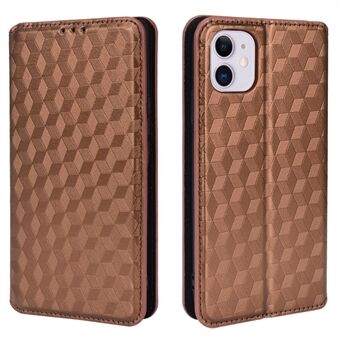 3D Rhombus Imprinting Leather Cover Autoabsorbert Mobiltelefon Full-Protection Stand Shell Case for iPhone 11 6.1 tommers