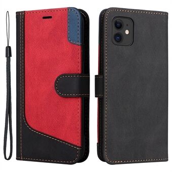 Stand for visningsstativ for iPhone 11 6,1 tommer, trefarget PU-skinn, skjøteveske med stropp