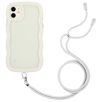 For iPhone 11 6.1 tommer støtsikker Bølgekant Farget Ramme Transparent Bakdeksel med Justerbar Snor PC + TPU Telefonveske