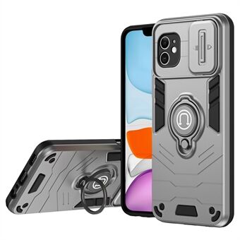 For iPhone 11-dekselet PC + TPU med stativ og glidespor-objektivbeskyttelse