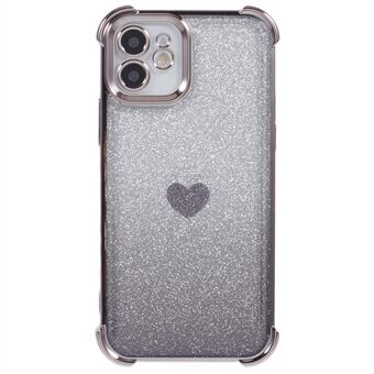 For iPhone 11 beskyttelsesdeksel mot fall med hjertemønster, TPU-materiale med glitterpulver. Telefondeksel.