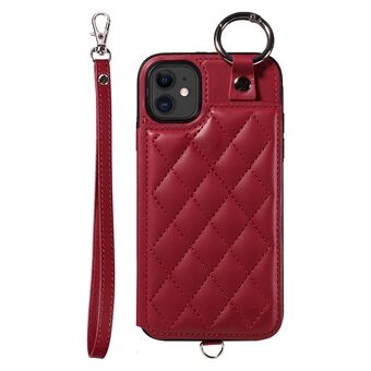 Kortveske 009 for iPhone 11 Etui Finger Ring Lærbelagt TPU Støttefunksjon Telefon Deksel