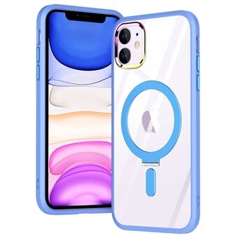 For iPhone 11 6,1 tommers skjult stativ Design Elektroplettering PC+TPU Støtsikkert telefondeksel Fallbeskyttelse Klart magnetisk telefondeksel