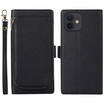 Støtsikkert deksel for iPhone 11 6,1 tommer, 2-i-1 Litchi Texture Magnetic Phone Case Lommebok Glidelås Kort Veske PU lær Stand med stropp