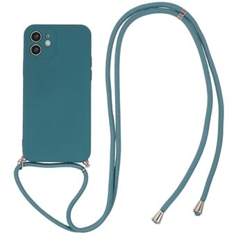 Gummibelagt telefondeksel for iPhone 11, Fiberforing TPU-bakdeksel med lang snor