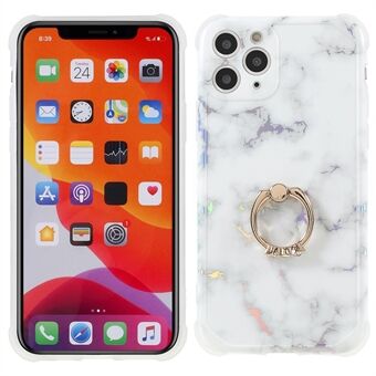 Designetui med roterende Ring Stativ Marmor IMD Laser Four Corner Anti-fall TPU + PC-deksel for iPhone 11 Pro 5,8 tommer