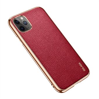 SULADA Galvaniseringsramme Anti-dråpe Litchi Texture PU-skinnbelagt hybridtelefondeksel for iPhone 11 Pro Max 6,5 tommer