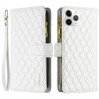 BINFEN COLOR BF Style-15 for iPhone 11 Pro Max 6,5 tommers glidelåslomme PU- Stand Lommebok Telefonveske Imprinting Rhombus Pattern Matt deksel