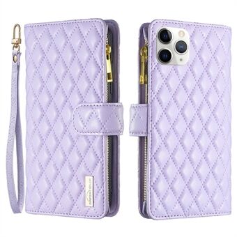 BINFEN COLOR BF Style-15 for iPhone 11 Pro Max 6,5 tommers glidelåslomme PU- Stand Lommebok Telefonveske Imprinting Rhombus Pattern Matt deksel