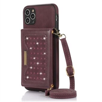 Skulderstropp Rhinestone Decor Lommebokveske for iPhone 11 Pro Max 6,5 tommer, Kickstand Lærbelagt TPU-telefondeksel med RFID-blokkering