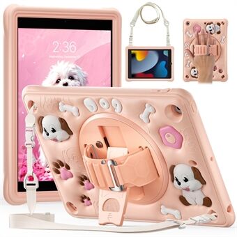 For iPad 10.2 (2021) / (2020) / (2019) Etui med skulderstropp, støtteben, søt hund PC+Silicone+TPU nettbrettdeksel