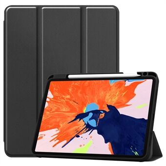 Business Tri-fold Stand PU Leather Myk TPU Back Auto Wake / Sleep Cover med blyantholder for iPad Pro 12,9-tommers (2020) / (2018) - Svart