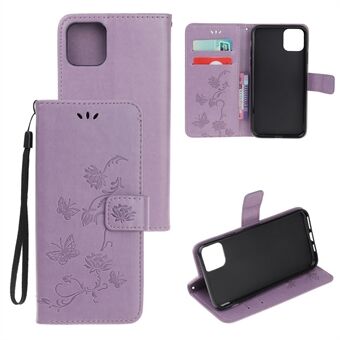 Imprint Butterfly Flower Wallet Lær beskyttelsesveske til iPhone 12 mini