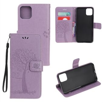 Imprint Tree Owl Wallet Skinntelefonveske til iPhone 12 mini