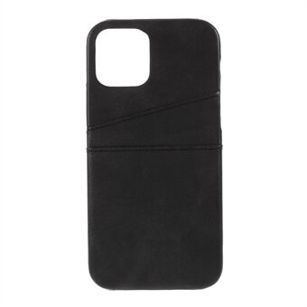 Doble kortspor PU-skinnbelagt PC-deksel til iPhone 12 mini 5,4 tommer - Svart