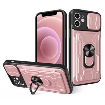 Kortspor Ring Stativ Design Hard PC + Myk TPU telefonveske Shell med kameraslidedeksel for iPhone 12 mini 5,4 tommer