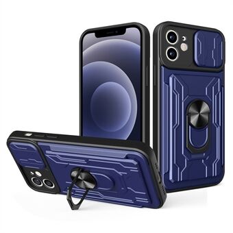 Kortspor Ring Stativ Design Hard PC + Myk TPU telefonveske Shell med kameraslidedeksel for iPhone 12 mini 5,4 tommer