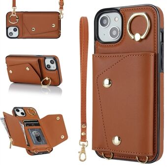 For iPhone 12 mini skinnbelagt TPU-telefon Stativveske Glidelåslommebok Crossbody-telefondeksel