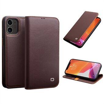 QIALINO For iPhone 12 Pro 6.1 inch/12 6.1 inch Classic Top Cowhide Leather Cover Wallet Stand Phone Case