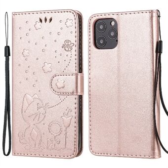 Imprint Cat and Bee-kortspor Lommebok PU-skinn Flip-telefonveske med Stand for iPhone 12/12 Pro 6,1 tommer