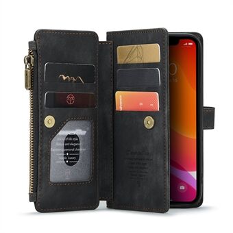 CASEME C30-serien flere kortspor Godt beskyttet, slitesterk lommebok med glidelås PU-skinntelefonveske med Stand for iPhone 12/12 Pro 6,1 tommer