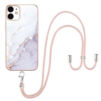 Støtfangersikker IML IMD marmormønster galvaniseringsramme TPU telefondekselveske med justerbar snor for iPhone 12/12 Pro 6,1 tommer