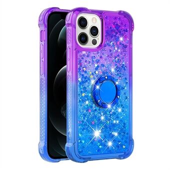 Ring Kickstand Design Telefonveske Anti-fall Stilig Quicksand Flytende Flytende Glitter Mykt TPU Gradient Shell for iPhone 12/12 Pro 6,1 tommer