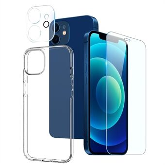 NORTHJO For iPhone 12 6,1 tommers Super Clear TPU-telefondeksel med skjermbeskytter i herdet glass og bakkameralinsedeksel