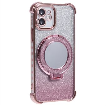 For iPhone 12 Etui TPU Speil Telefondeksel Støtteben Glitter