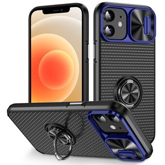 For iPhone 12/12 Pro Slide Lens Cover Telefonveske Ring Kickstand PC+TPU Mobiltelefonskall