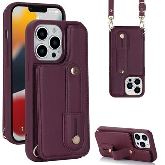 For iPhone 12/12 Pro -kortholder Telefonveske Armbånd Stativ PU-skinn+TPU-telefondeksel