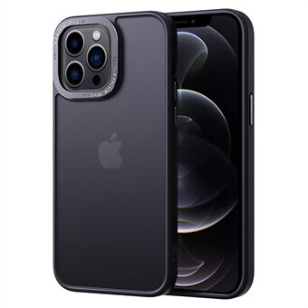 For iPhone 12/12 Pro Skin-touch Gjennomsiktig Matt PC+TPU-deksel Metallkameraramme Telefondeksel