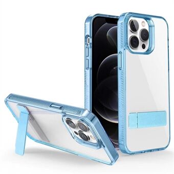 Style G for iPhone 12 / 12 Pro Transparent TPU + Akrylveske Mobiltelefondeksel med Stativ