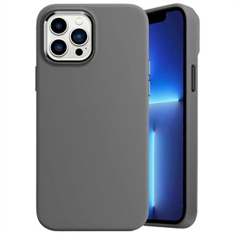 For iPhone 12/12 Pro Flytende Silikon Telefonveske Metall Lensramme Beskyttelse Fiberforing Bakdeksel