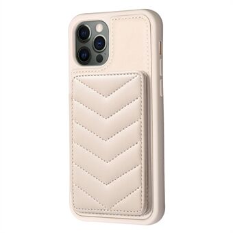 BF26 For iPhone 12 / 12 Pro -kortholder TPU+PU-lærtelefonveske Wave Texture Stitching Line Kickstand Telefondeksel