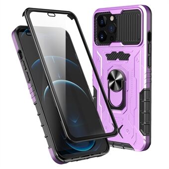 Ring Kickstand PC + TPU Hybrid Telefondeksel for iPhone 12 6,1 tommer/12 Pro 6,1 tommer, Herdet Glassfilm Full Beskyttelse Deksel