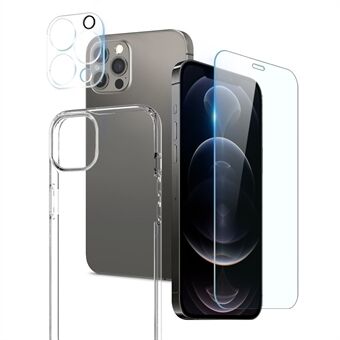 NORTHJO For iPhone 12 Pro 6,1 tommers skjermbeskytter i herdet glass bak kamera linsedeksel Mykt TPU telefondeksel