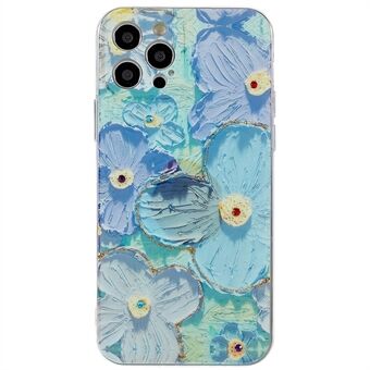 Epoxy IMD TPU-telefondeksel for iPhone 12 Pro 6,1 tommer, blomstermønster Rhinestone-dekor Anti Scratch