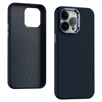 For iPhone 12 / 12 Pro-deksel militærklasse PC+PU-telefondeksel med metallobjektivramme.