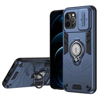 For iPhone 12 Pro-etui kamerabeskyttelse PC + TPU-telefondeksel med finger-ringholder