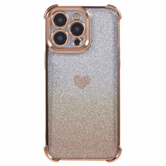 For iPhone 12 Pro beskyttelsesdeksel med fallbeskyttelse, hjertemønster, TPU-glitrende pulver, telefondeksel.