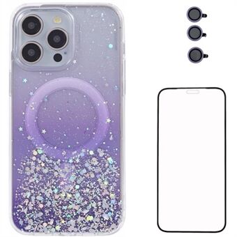 WANLONFENG JWT-serien for iPhone 12 Pro Glitter Sequin TPU + Akryl Magnetisk Telefondeksel med Skjermfilm + Linsefilm