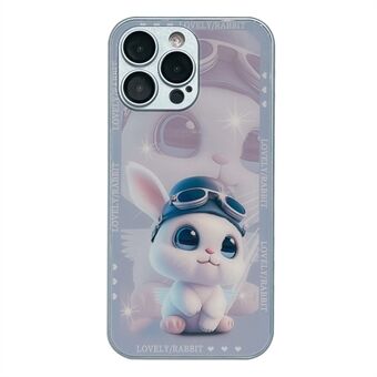 Telefondeksel for iPhone 12 Pro Rabbit Pilot Mønsterutskrift Herdet glass+TPU Anti-fall-deksel med linsefilm