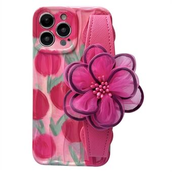 Lærarmbånd TPU-telefondeksel for iPhone 12 Pro , anti-støvmønster utskriftsveske med rosa blomsterdekor