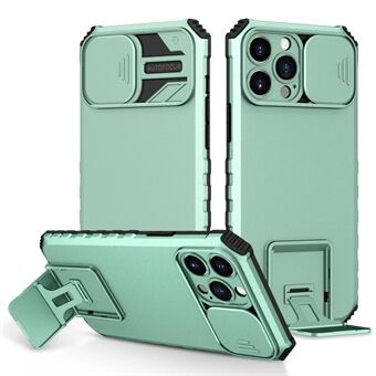 For iPhone 12 Pro Max 6.7 inch Two Angle Adjustment Vertical Kickstand PC + TPU Phone Case with Camera Sliding Cover